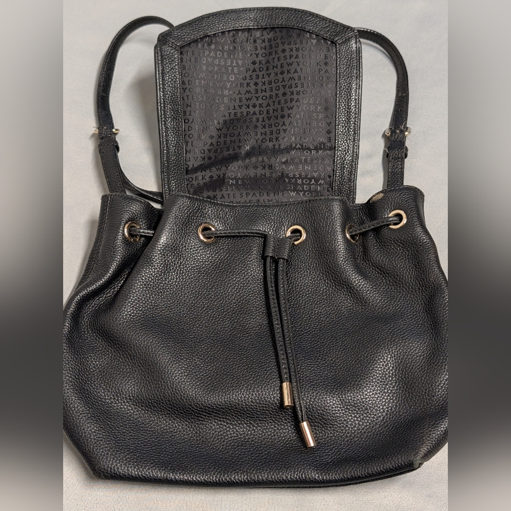 Kate Spade Black Leather Drawstring Backpack - Picture 4 of 16